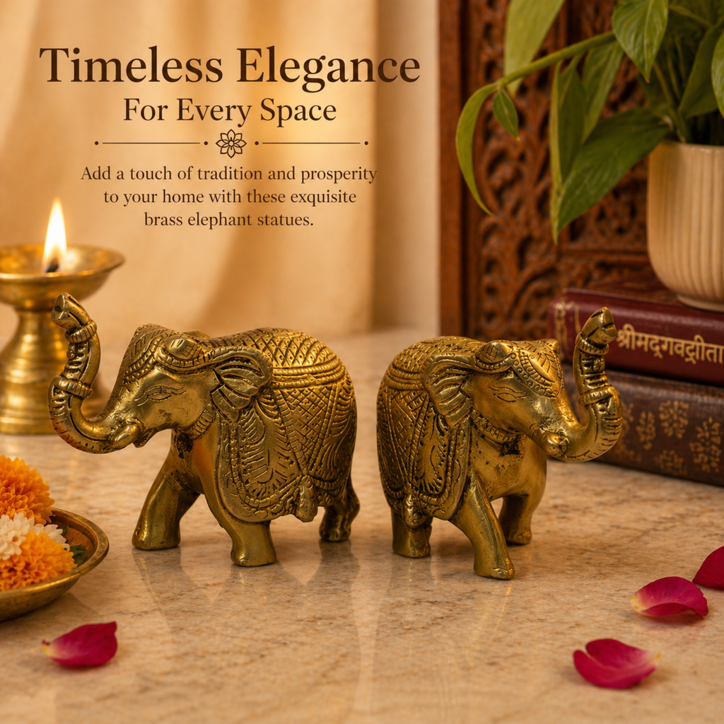 Brass Elephant Figurine Pair (Set of 2)