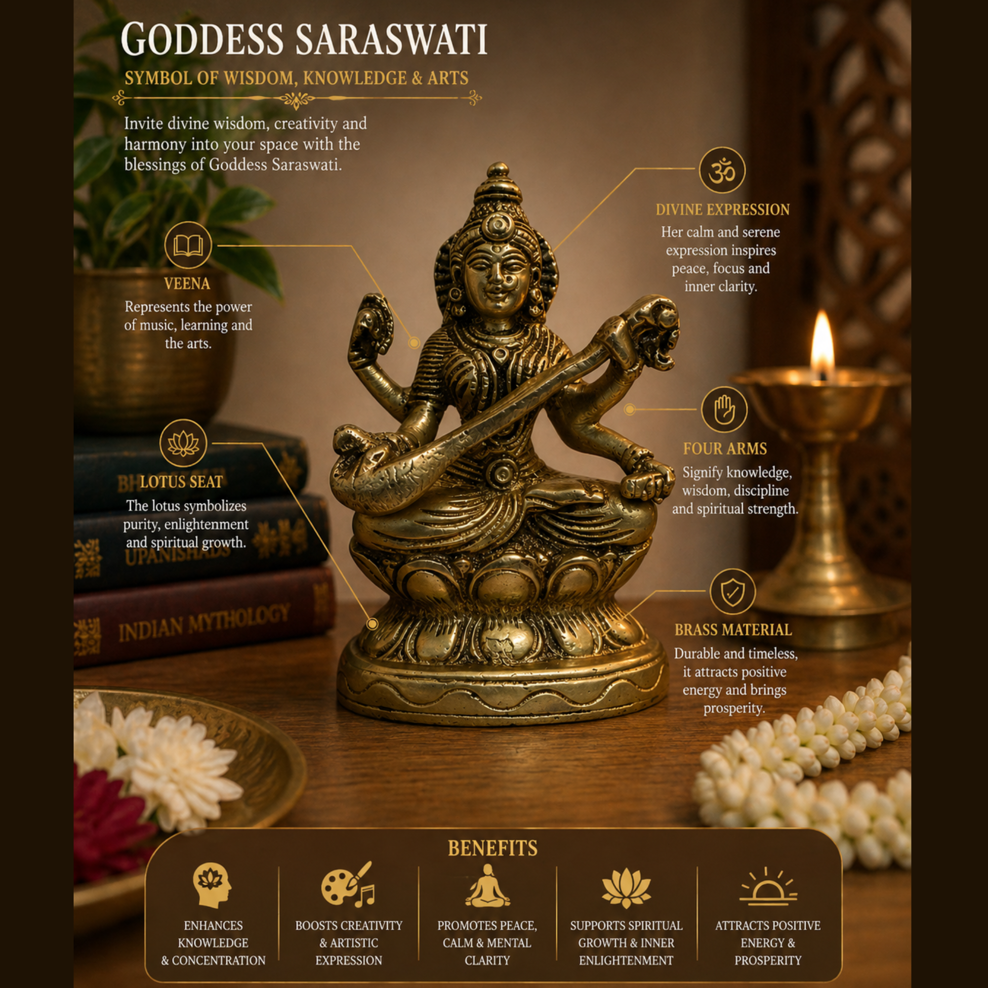 Brass Saraswati Idol