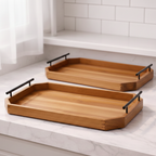 Teak Wood Serving Tray with Metal Handle